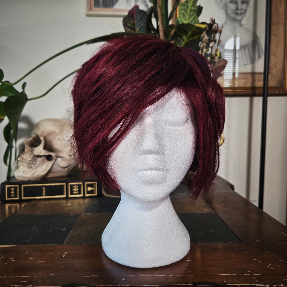 Burgundy Red Bob Wig Short Layered Synthetic Cosplay Costume Party Hair Women